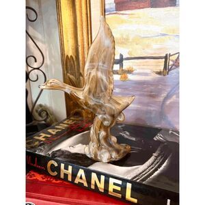 Vintage Imperial Glass Caramel Slag Flying Mallards Ducks Figurine Sticker